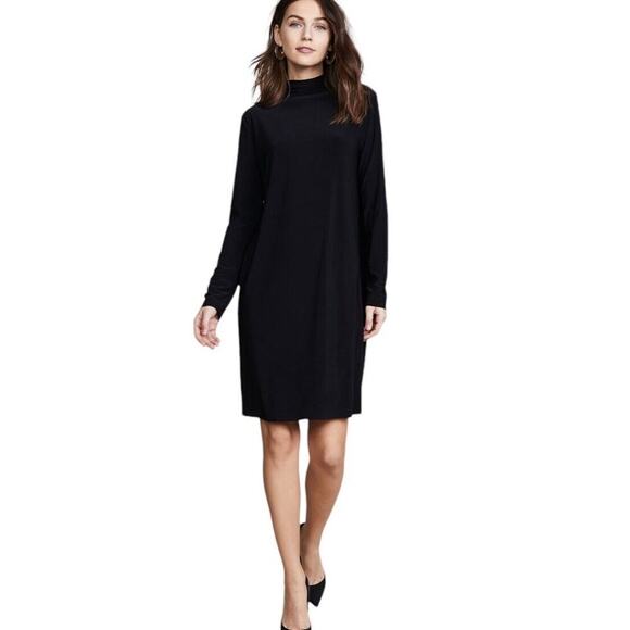 Norma Kamali Black Long Sleeves Midi Swing Dress XL Turtleneck Zip Neck Modest - Picture 3 of 16
